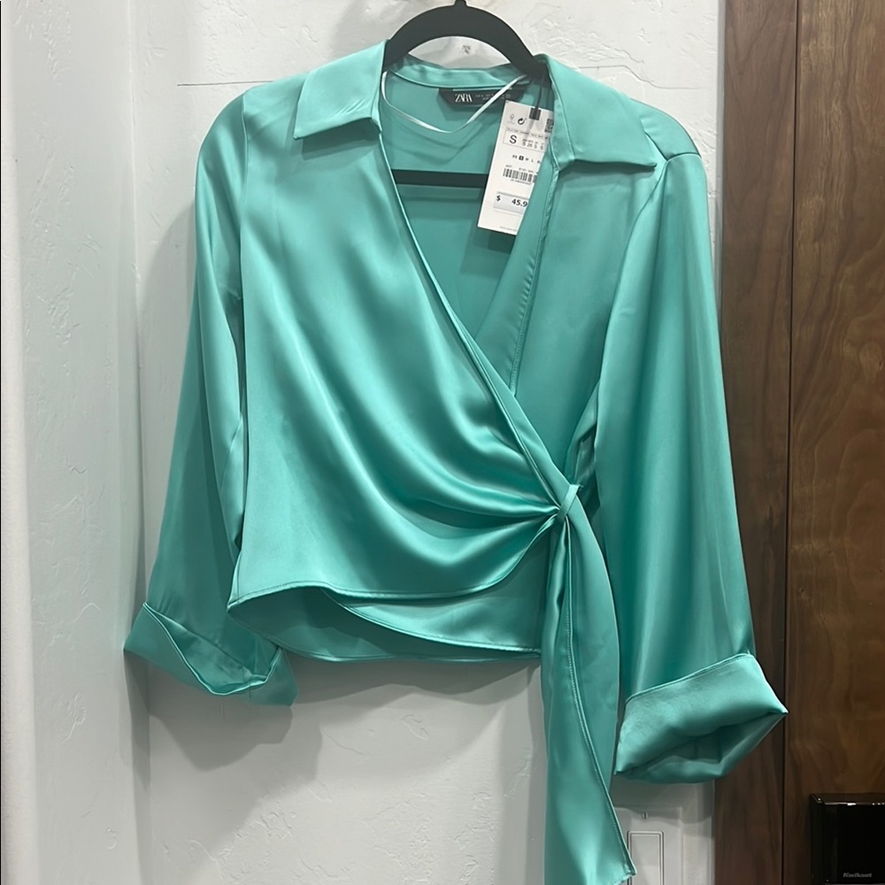Zara Women's Teal Wrap Top